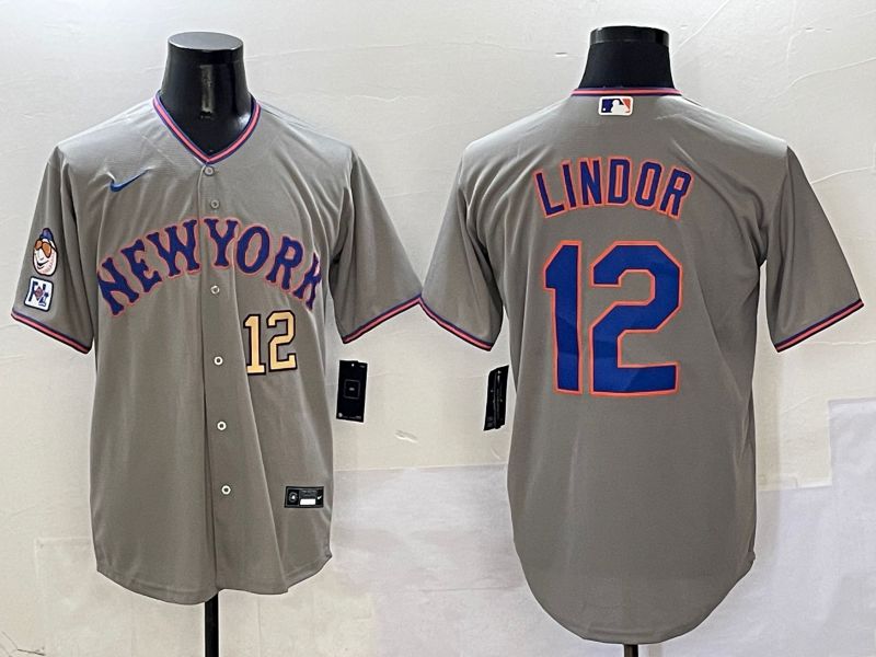 Men New York Mets #12 Lindor Grey Second generation 2025 Nike MLB Jersey style 6->customized nfl jersey->Custom Jersey